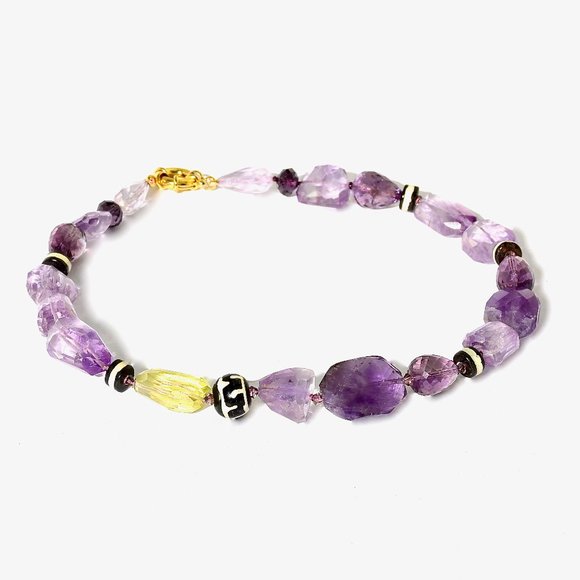 14KGF Natural Amethyst & Citrine Statement Necklace - Picture 1 of 5